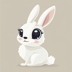 Obraz premium Sweet cartoon bunny with big eyes and pink nose sitting on soft gray background