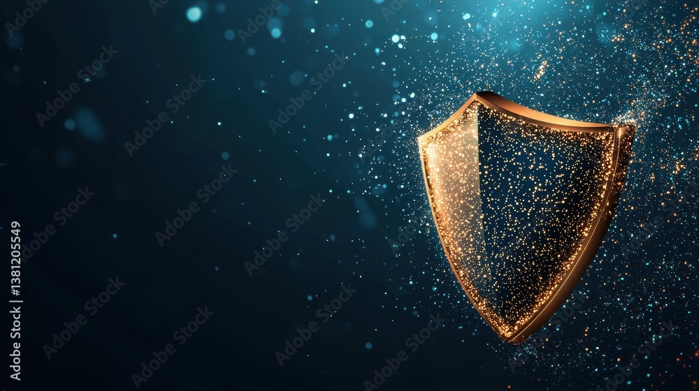 Poster cyberspace cybersecurity concept with a shield and encrypted data flow in cyberspace.