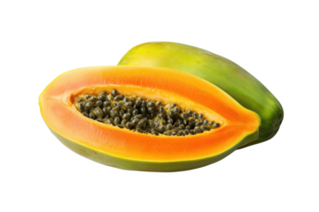 Ripe Papaya With Vibrant Orange And Green Gradient Skin Transparent Background