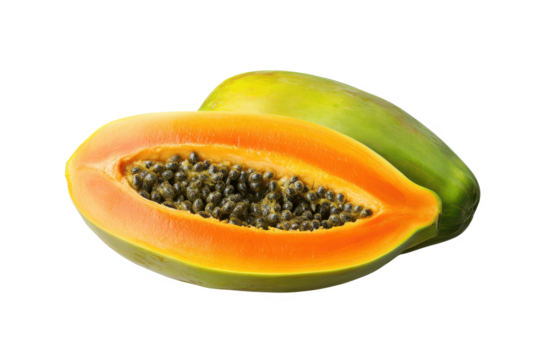 Ripe Papaya With Vibrant Orange And Green Gradient Skin Transparent Background