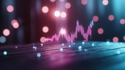 Graph Digital futuristic interface displaying a fluctuating graph with statistical data.