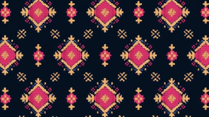 Seamless Kasturi embroidery pattern from India – traditional hand stitch needlework design with simple geometric motifs for fabric, wallpaper, tiles, and decorative backgrounds