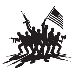 Silhouette of Protesters with picket signs hand-drawn line art style vector illustration.