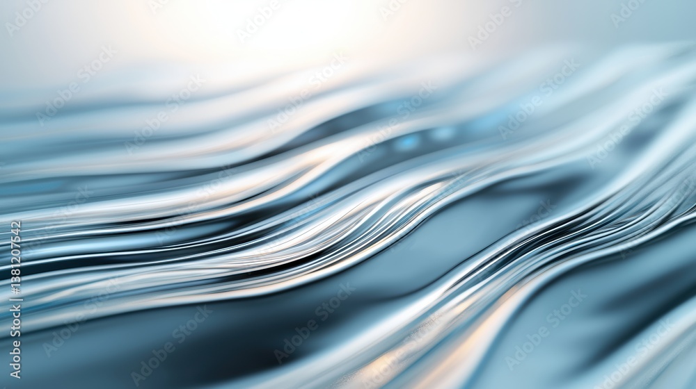 Poster smooth abstract 3d rendering of a liquid surface with a smooth metallic effect.
