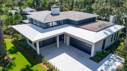 Modern Home with Sleek Design and Green Surroundings