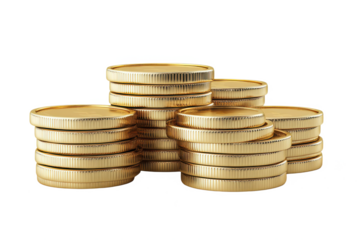 Shiny Golden Coins Stacked In Piles With Gleaming Texture Transparent Background