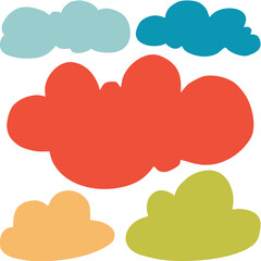 Abstract Hand Drawn Doodle Style Cloud in Pastel Shades of Teal, Orange, and Green, Perfect for Kids or Nursery Prints, Greeting Cards, Fabric Patterns, Minimalist Artwork
