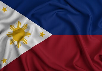Philippines Flag Close Up, Textured Background, Patriotic Symbol, Philippines National Emblem, Sun and Stars.
