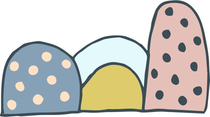 Whimsical Hand-Drawn Mountains and Caves in Pastel Color Tones, Perfect for greeting cards, kids illustrations, nature themed designs, nursery decor, seamless patterns for fabric