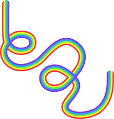 Rainbow colored line with two loops and curves