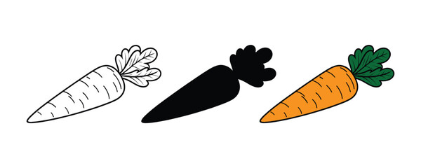 Carrot Vibrant Orange, Line, silhouette vector style with white background Art & Illustration
