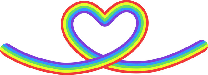 Rainbow colored line forming a heart shape with a loop.