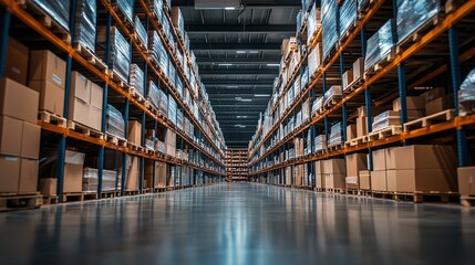 Warehouse Shelves Filled with Boxes Representing Retail Stock Turnover