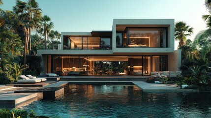 Fototapeta premium Luxury Modern Villa by the Pool: Tropical Paradise