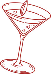 Vector Illustration of Martini Glass with Orange Slice in Red Monochrome – Elegant Cocktail Design on Transparent Background