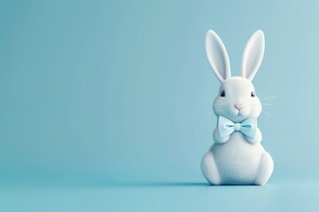 Obraz premium Bunny Sitting on Blue with Long Ears Up