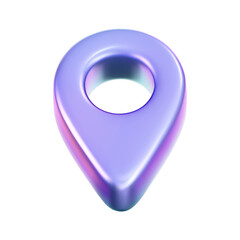 3D holographic location pin icon with iridescent and neon effects. Isolated on a white background. Render of a geolocation pointer with a rainbow gradient. Perfect for GPS app, digital map. 3D vector