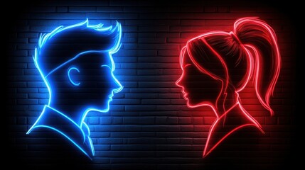Obraz premium Dynamic neon figures, a retro design illuminating the night with vibrant color vivid