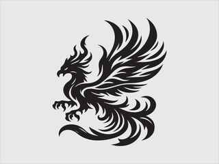 Obraz premium Flaming Phoenix Silhouette with Majestic Wings and Fiery Rising Symbol of Rebirth and Power