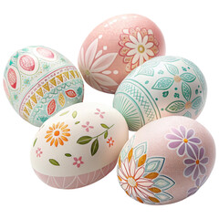 Fototapeta premium Beautifully Painted Easter Eggs with Pastel Patterns Isolated on White