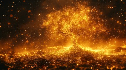 Golden Tree of Light: A Magical Fantasy Scene