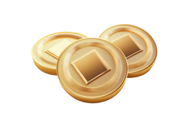 Three Golden Coins With Square Holes In Triangular Formation Transparent Background