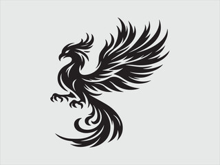 Fototapeta premium Flaming Phoenix Silhouette with Majestic Wings and Fiery Rising Symbol of Rebirth and Power