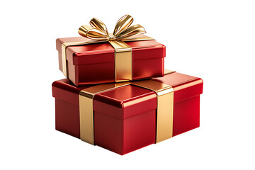 Obraz premium two red and gold gift box isolated on white or transparent background.