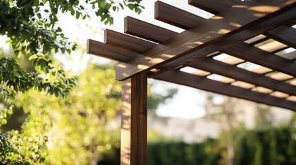 Wooden Pergola Amidst Lush Greenery in Garden
