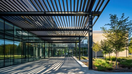 Modern Architectural Design with Glass and Steel Elements