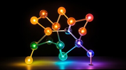 Colorful molecular structure illuminated against a dark background showcasing scientific creativity