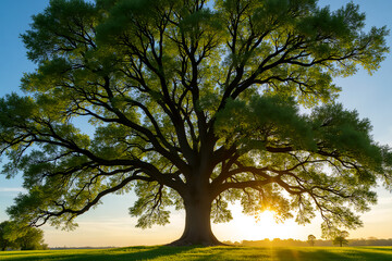 Obraz premium Majestic Oak Tree in Golden Sunset