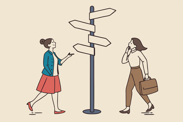 Decision choice, confusion, doubt for opportunity, challenge to choose career path, way to success or tough decision, way to solve problem concept, confused businesswoman make decision choosing path.