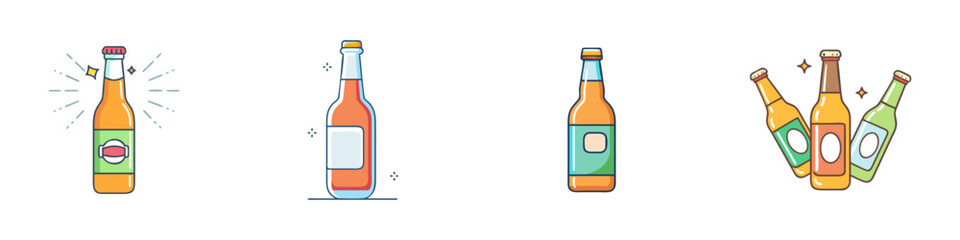 Collection of various colorful beer bottles with different labels and designs