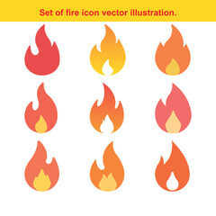 Fire flame set illustration, vibrant and clean design, fire icon with gradient colors.