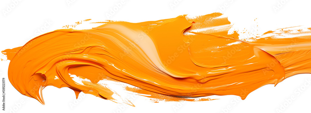 Fototapete a close up of a vibrant orange paint stroke with visible texture and brushwork on a on transparent b
