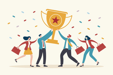 Team achievement, high quality employees, teamwork to help success together, best quality service reward, high performance staffs concept, business people celebrate high quality badge achievement.