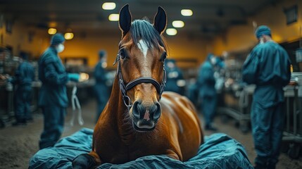 Majestic Thoroughbred in a Veterinary Clinic: A Moment of Calm Before Treatment
