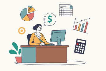 Accountant calculate tax, finance or accounting document, manage invoice, office financial chart and graph, money report or balance audit concept, businesswoman accountant working in the office.