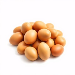 A Pile of Fresh Brown Eggs on a White Background