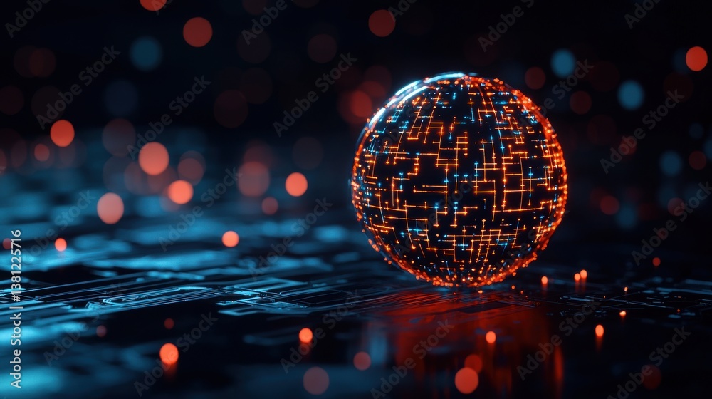 Poster dynamic digital sphere abstract tech environment 3d visualization futuristic concept close-up view