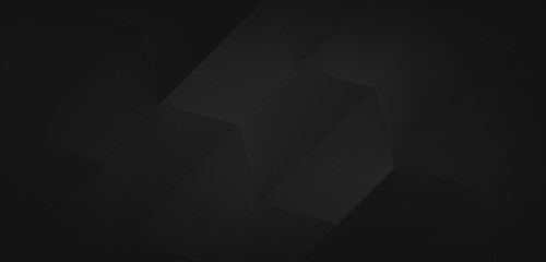 Dark abstract background - wide banner, hexagonal elements, digital illustration