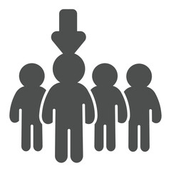 Team with leader man solid icon, recruitment concept. Vector graphics. People crowd with chosen person, star sign on white background, glyph style icon for mobile or web design.