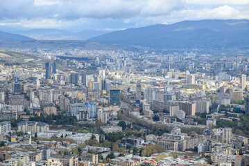 Cityscape of Tbilisi, capital of Georgia, aerial panoramic view from Mtatsminda Park