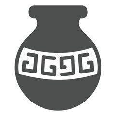 Clay pot with wave ornate solid icon, pottery making concept. Vector graphics. Potter product with ornament, craft sign on white background, glyph style icon for mobile or web design.