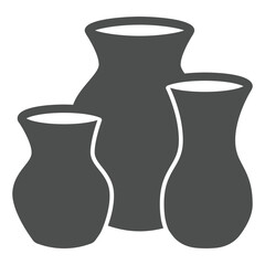 Clay vases solid icon, pottery making concept. Vector graphics. Big and small jugs, vases sign on white background, glyph style icon for mobile or web design.