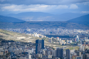 Cityscape of Tbilisi, capital of Georgia, aerial panoramic view from Mtatsminda Park