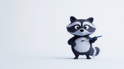 Obraz premium Cute Raccoon Artist, Adorable cartoon raccoon painting. Perfect for kids' content.