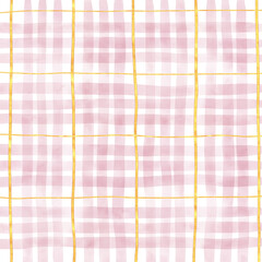 Gold Pink Plaid Gingham Hand Drawn Background Pattern Overlay