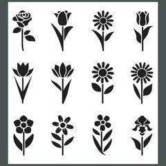 Flower vector icons set, garden plant, and Flowers icon set. Flowers on transparent background. Flowers in modern simple